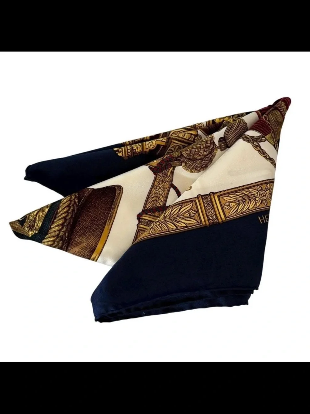 Hermes Navy, Gold & Cream Silk Scarf